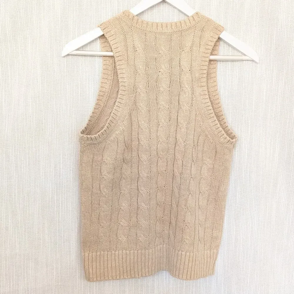 Veronica Beard Jerrel Beige Linen/Silk Cable Knit Vest Tank Top, size M